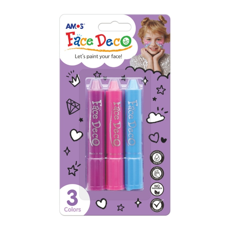 Face Deco AMOS FD5B3G Printesa - set de 3 culori: bleu, roz, siclam