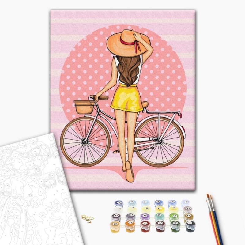 Set pictura pe numere 40x50cm, Brushme - Fata cu bicicleta - pensule, culori, RBS51341