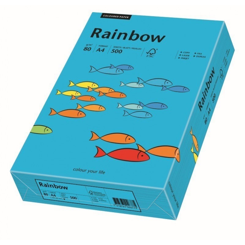 Hartie colorata A4 Rainbow 88042761, 80g/mp, albastru intens, top 500 coli