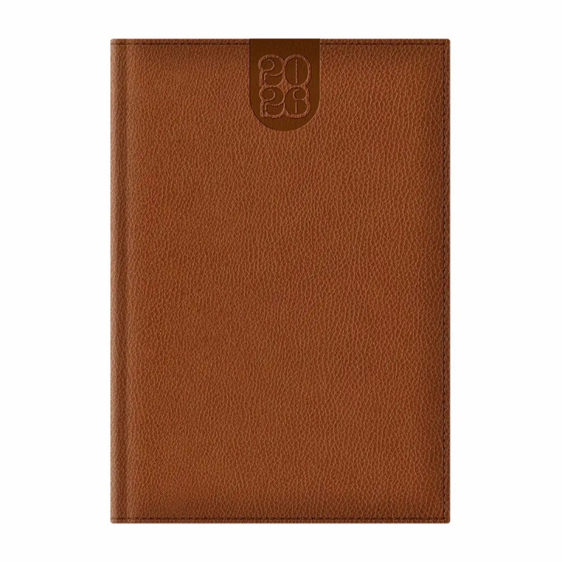 Agenda A5 datata 2026 Dakota EJ-1416, 336 pagini ivory, coperta buretata maro inchis, cu margini aurii