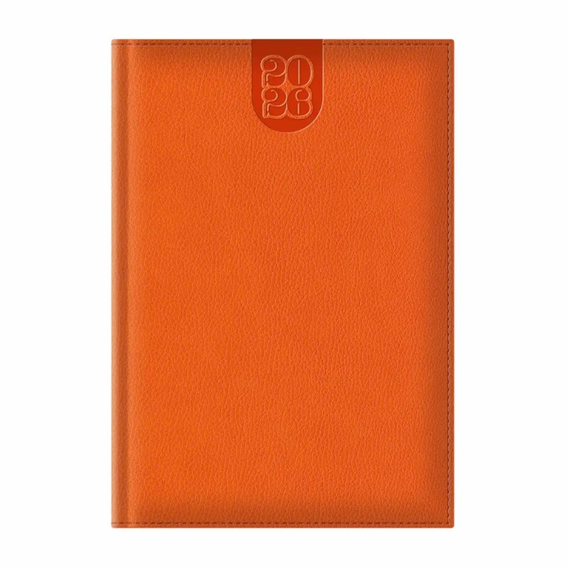 Agenda A5 datata 2026 Dakota EJ-1413, 336 pagini ivory, coperta buretata portocalie, cu margini aurii