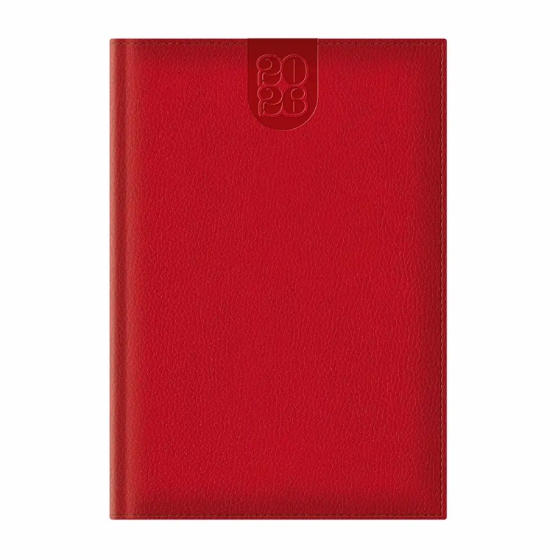 Agenda A4 datata 2026 Dakota EJ-1404, 128 pagini ivory, coperta buretata rosie, cu margini aurii
