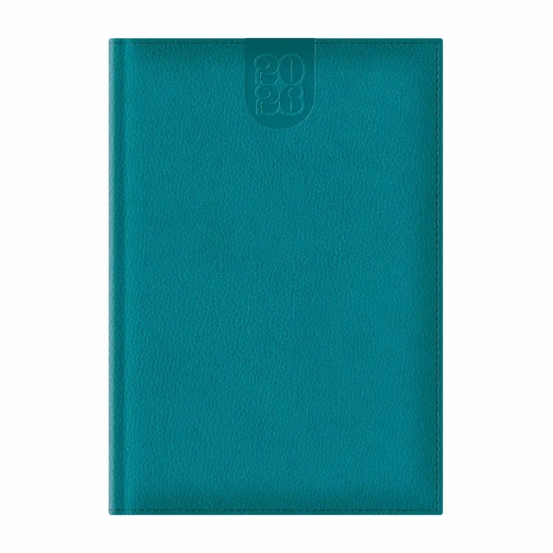 Agenda A4 datata 2026 Dakota EJ-1407, 128 pagini ivory, coperta buretata turcoaz, cu margini aurii