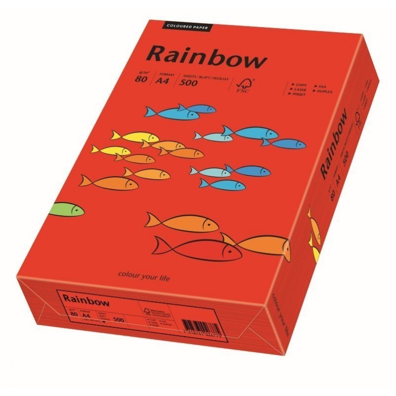 Hartie colorata A4 Rainbow 88042475, 80g/mp, rosu intens, top 500 coli