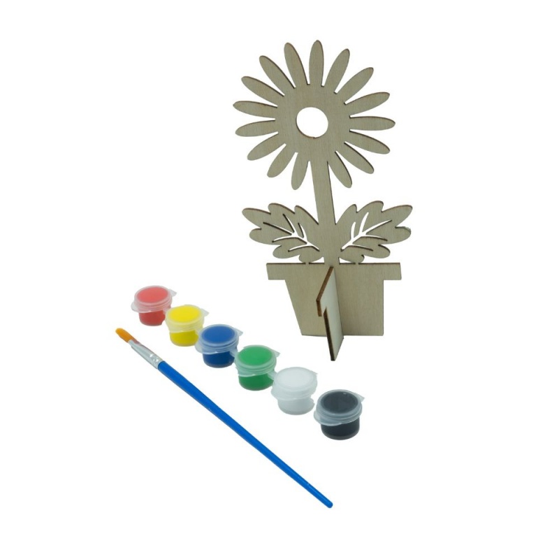 Accesorii creatie - lemn decupat - floare,  +6 culori +pensula, pentru pictat, CNX, 21159-11