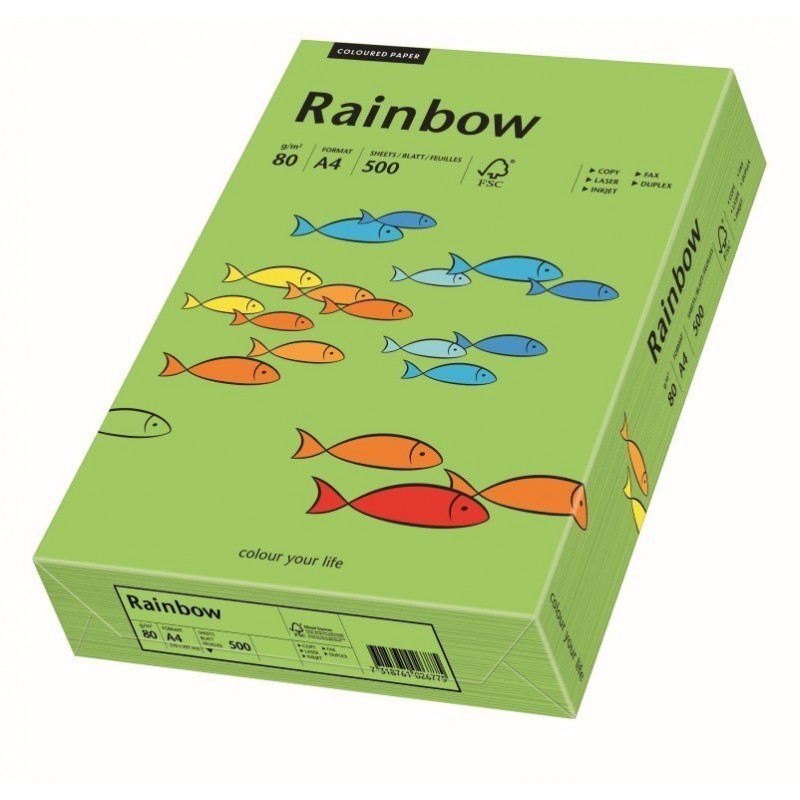 Hartie colorata A4 Rainbow 88042651, 80g/mp, verde, top 500 coli