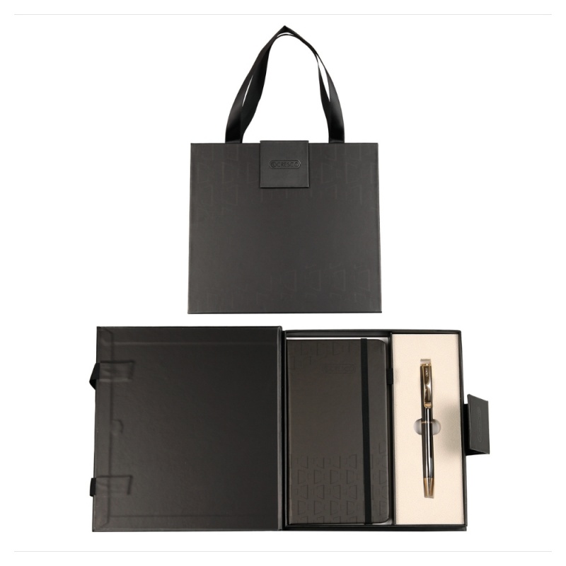 Set cadou pix grafit/auriu + agenda mate A6 Cresco Classic PREMIUM 8300232 CL-05, cutie neagra magnet