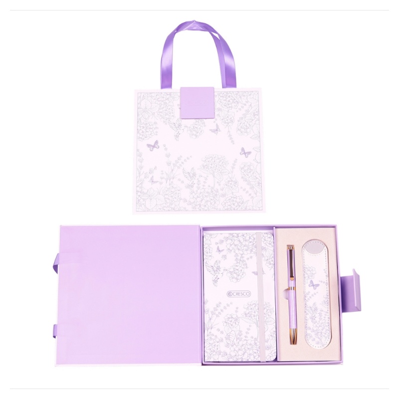 Set cadou pix lila + agenda mate A6 + etui Cresco Classic PREMIUM 851000, cutie alb/lila magnet