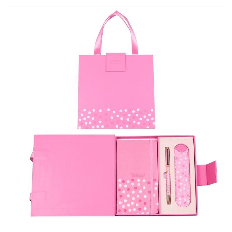 Set cadou pix roz + agenda mate A6 + etui Cresco Classic PREMIUM 851001, cutie buline roz magnet