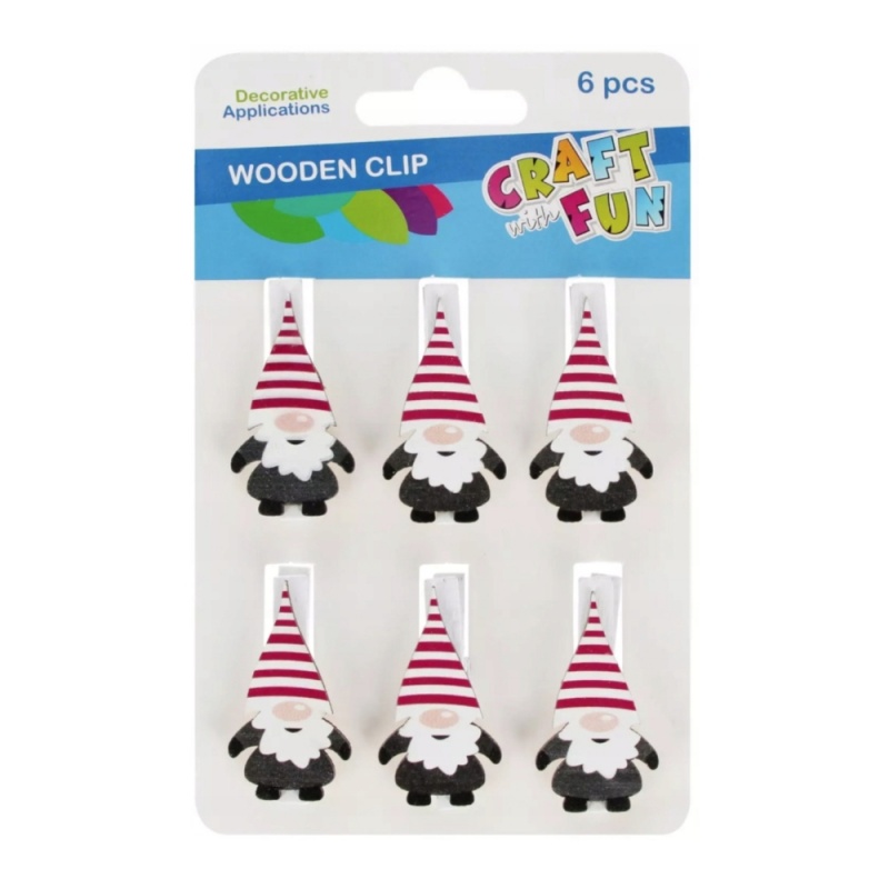 Accesorii creatie - lemn - carlig spiridusi Craciun, 4.5cm, set 6 buc, Craft with Fun 567219