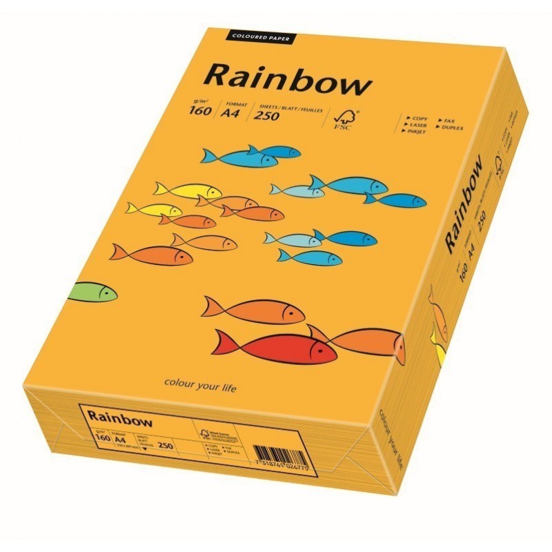 Carton colorat A4 Rainbow 88042461, 160g/mp, portocaliu intens, top 250 coli