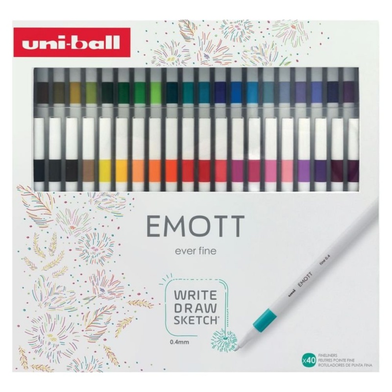 Fineliner UNI EMOTT PEM-SY, 0.4mm, set 40 culori, cutie cadou cu clapeta si magnet