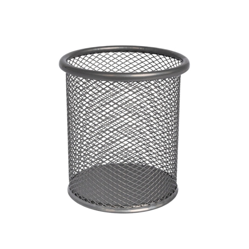 Suport instrumente de scris OFFICE COVER 802, cilindric, plasa metalica, argintiu