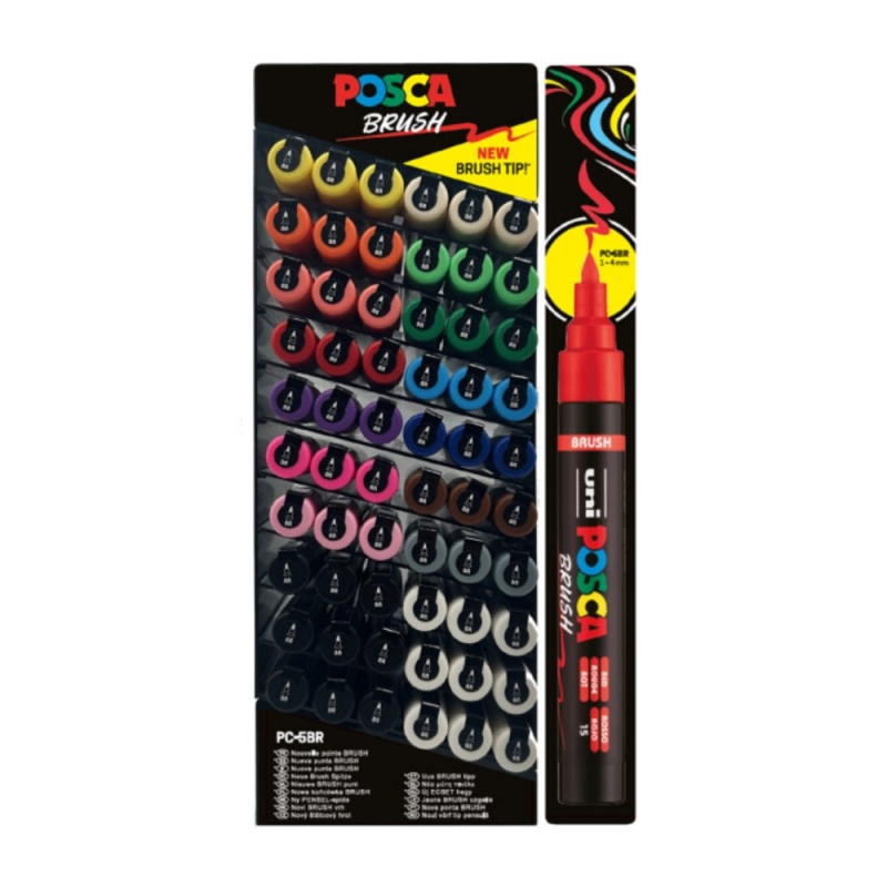 Display UNI Posca PC-5BR, varf pensula, 1-4mm, 60buc