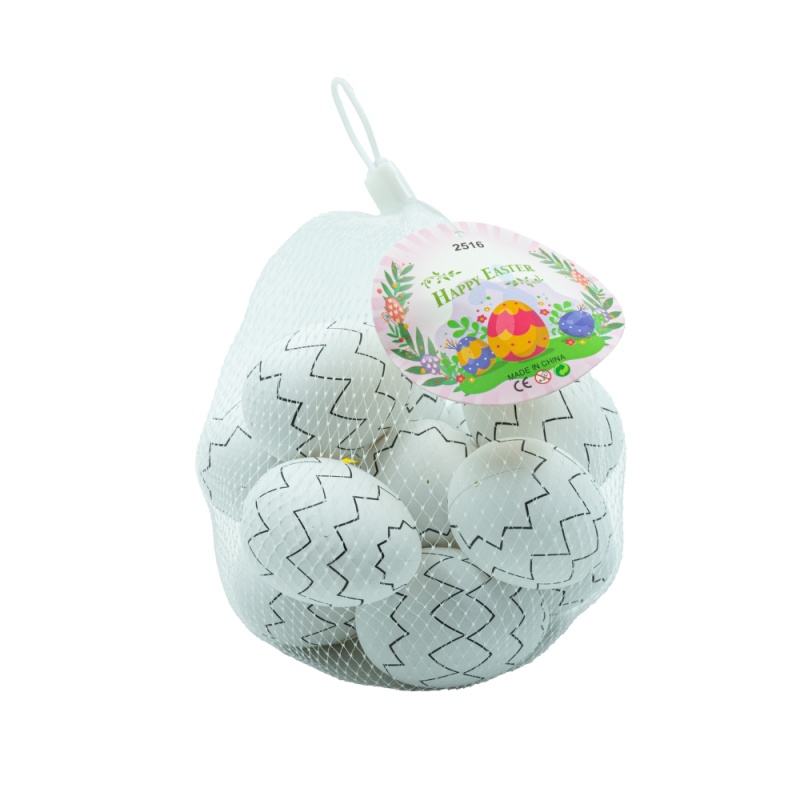 Accesorii creatie - ou, decoratiune Craciun/Paste, pentru pictat / colorat, 6 cm, alb cu desene zig-zag, set 12 buc, Cnx