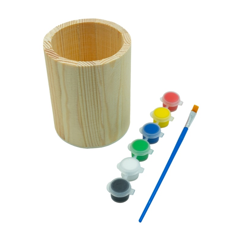 Accesorii creatie - lemn pictura - pahar rotund, +6 culori +pensula, pentru pictat, CNX