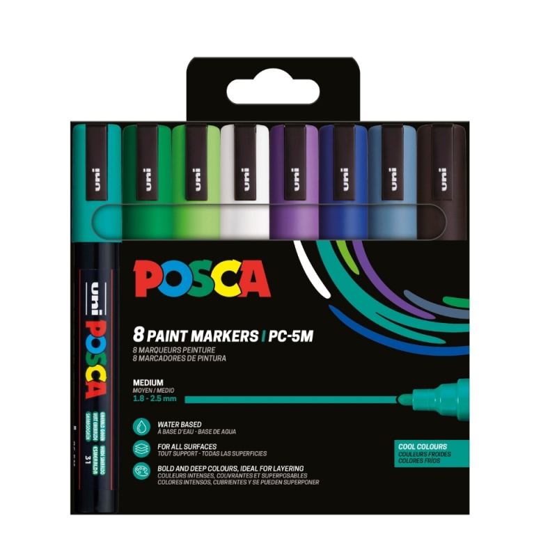 Marker UNI Posca PC-5M, varf rotund, 1.8-2.5mm, set  8 culori reci