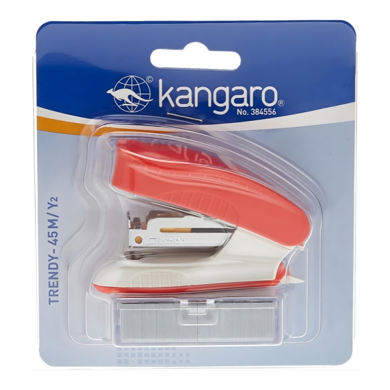 Capsator Kangaro TRENDY-45M/Y2, 24/6, 15 coli, rosu, blister (+ capse  24/6)