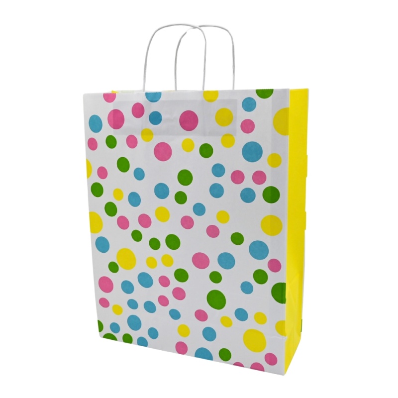 Punga cadou Colorarte 29897, A3, 32x41x12cm, 100g/mp, albe cu buline, manere din hartie rasucita