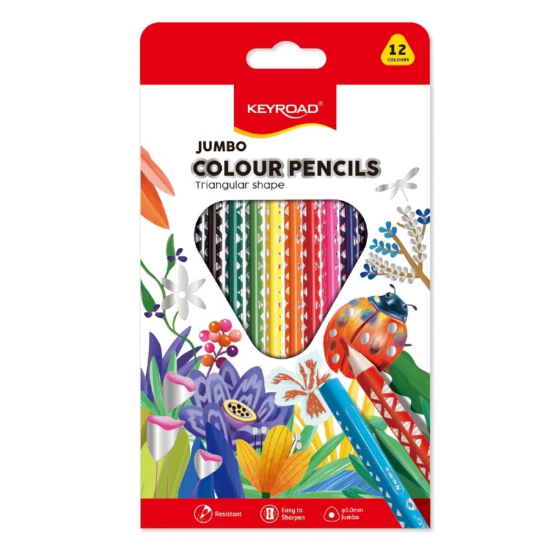 Creioane colorate Keyroad Jumbo KR971349, triunghiulare, 12 culori, blister carton