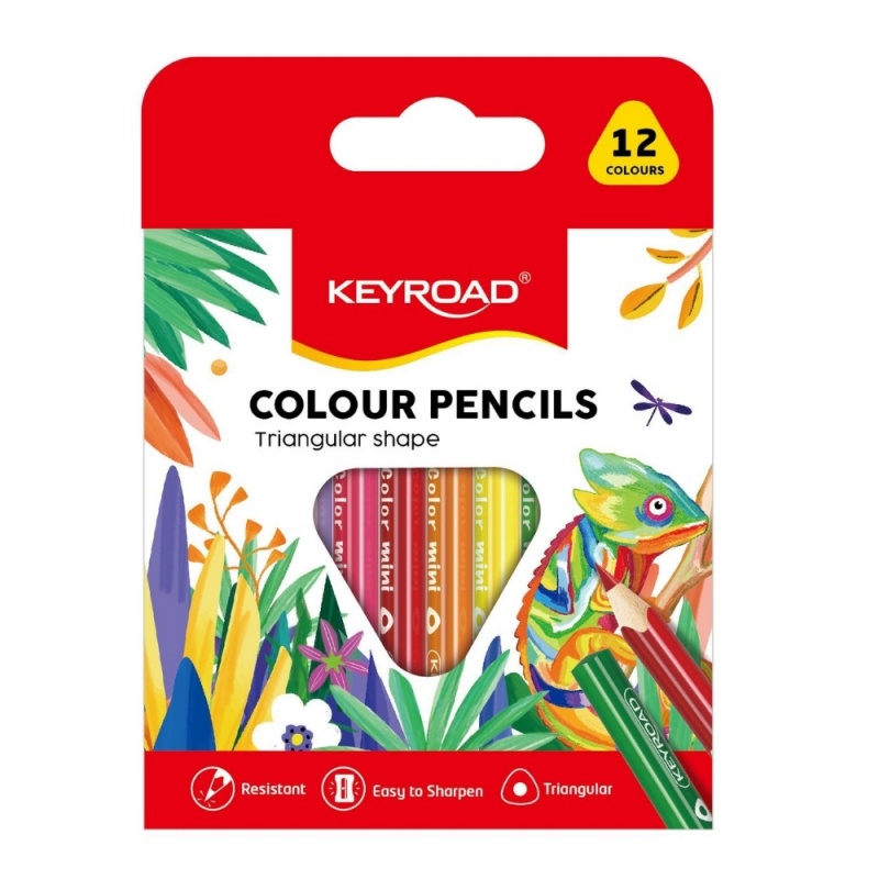 Creioane colorate Keyroad KR971285, triunghiulare, 12 culori, blister carton
