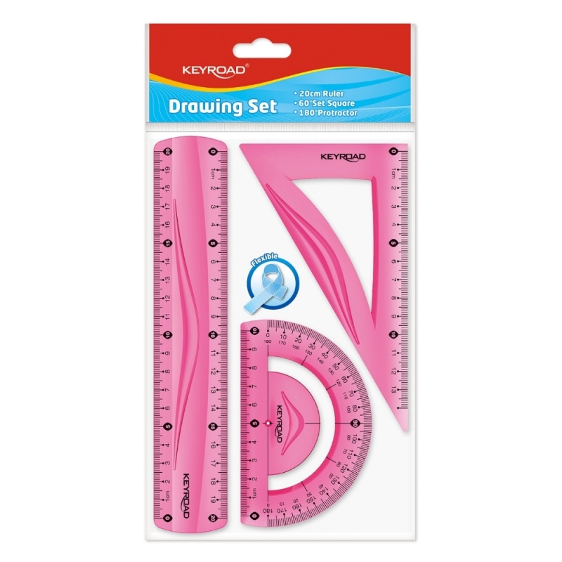 Set geometrie Keyroad KR970858, 20cm, PVC, diverse culori, flexibil, blister 3 piese