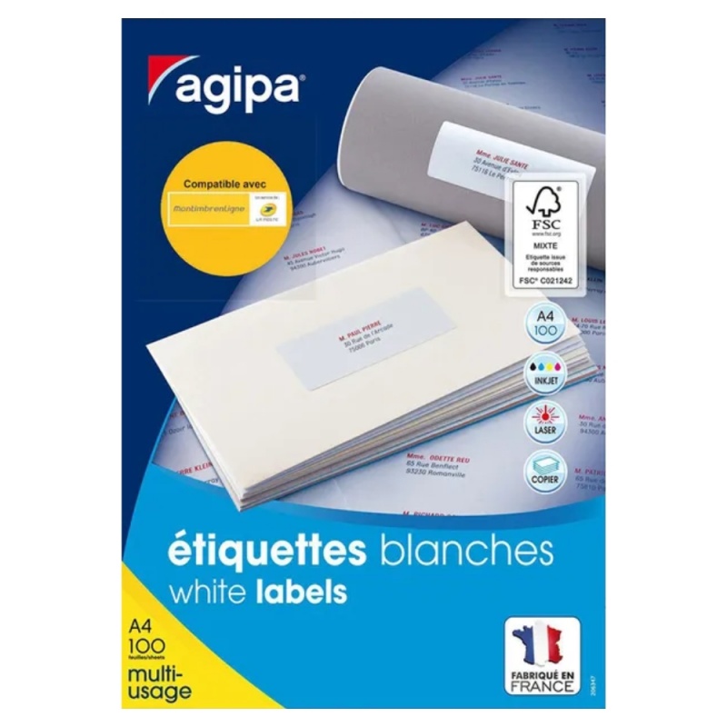 Etichete autocolante Agipa 100981, 18/A4, 63,5x46,6mm, alb, 100 coli/top (1800 etichete)