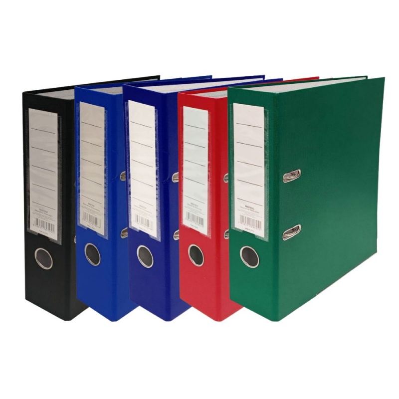 Biblioraft plastifiat dezasamblat, A4, portret, 7.5cm, diverse culori, buzunar eticheta, inele metalice