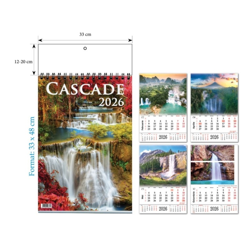 Calendar de perete Unicart Cascade, A3, cu spira