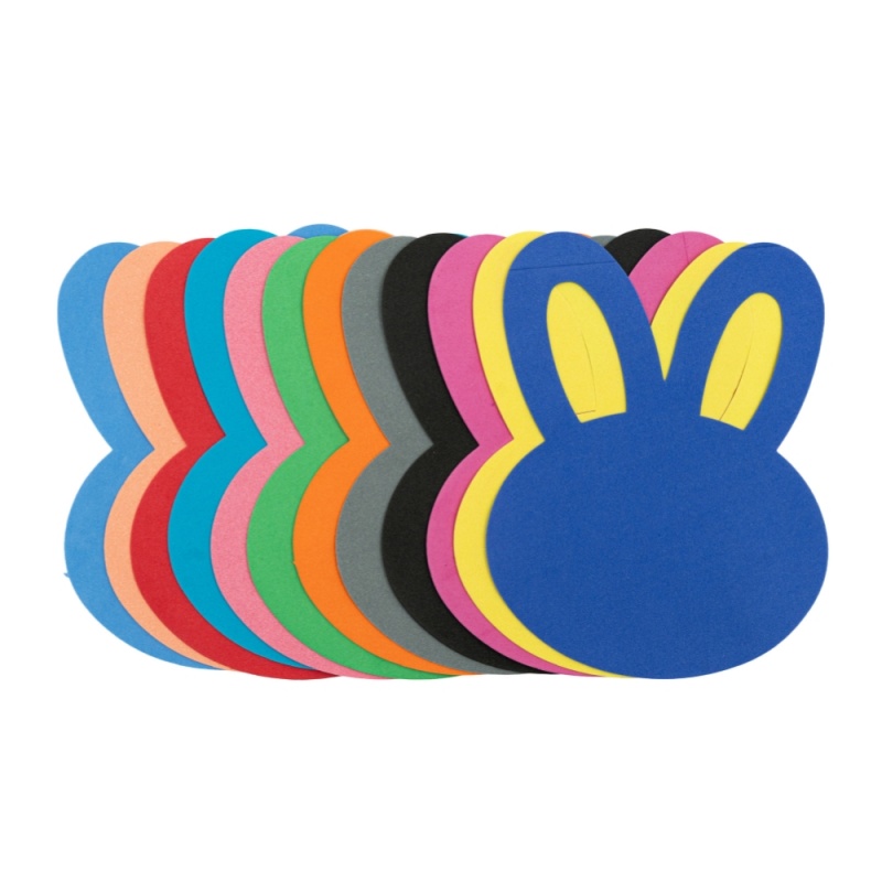 Forme decorative - hartie gumata - cap iepure, 14x15cm, 1mm, diverse culori, set 12 buc, Colorarte