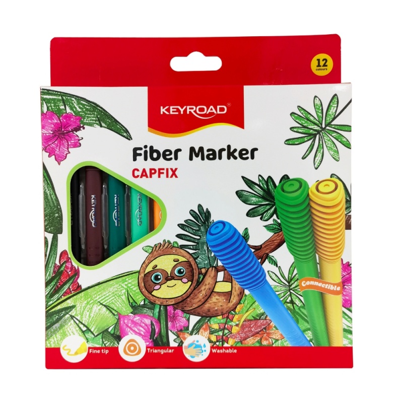 Carioci colorate Keyroad Capfix Connectible KR971769, triunghiulare, 12 culori, blister carton