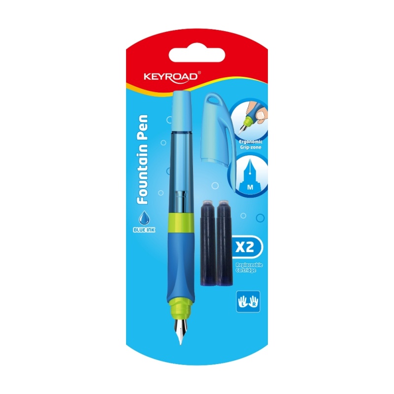 Stilou Keyroad Easy Writer KR971233, penita iridium, alimentare rezerve, grip ergonomic, diverse culori, blister (+2 rezerve)