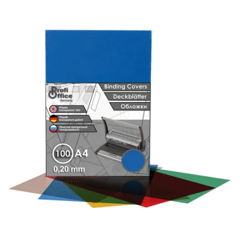 Coperta indosariere A4 ProfiOffice, PVC albastru, transparent, 0.2mm, top cu 100 coli