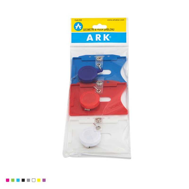 Suport ecuson ARK 1643, orizontal/card cu clips, 9x6cm, plastic rigid, snur retractabil, diverse culori