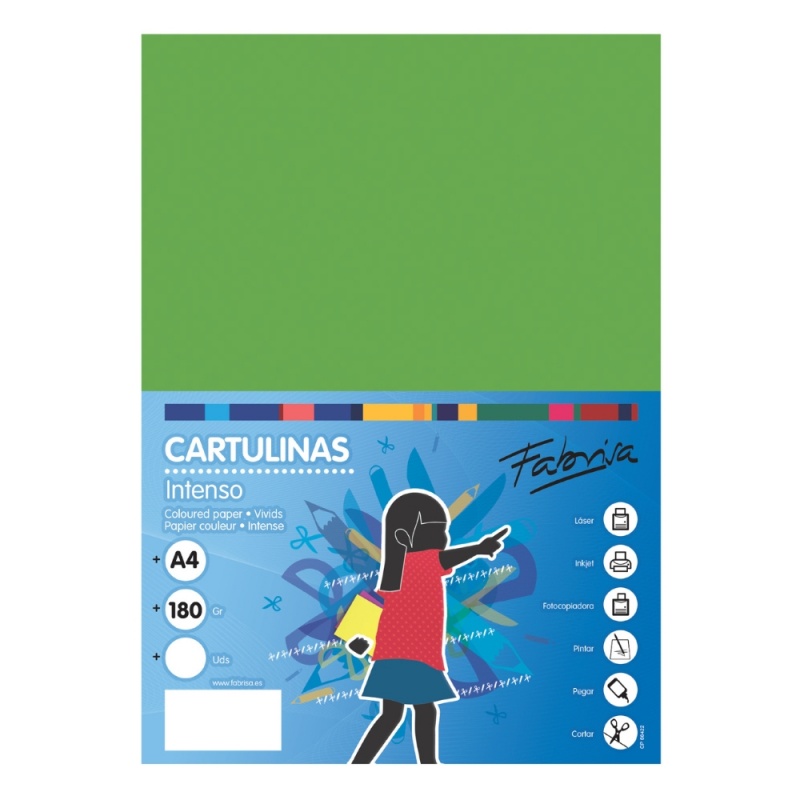 Carton colorat A4 Fabrisa 15520, 180g/mp, verde intens, top 250 coli