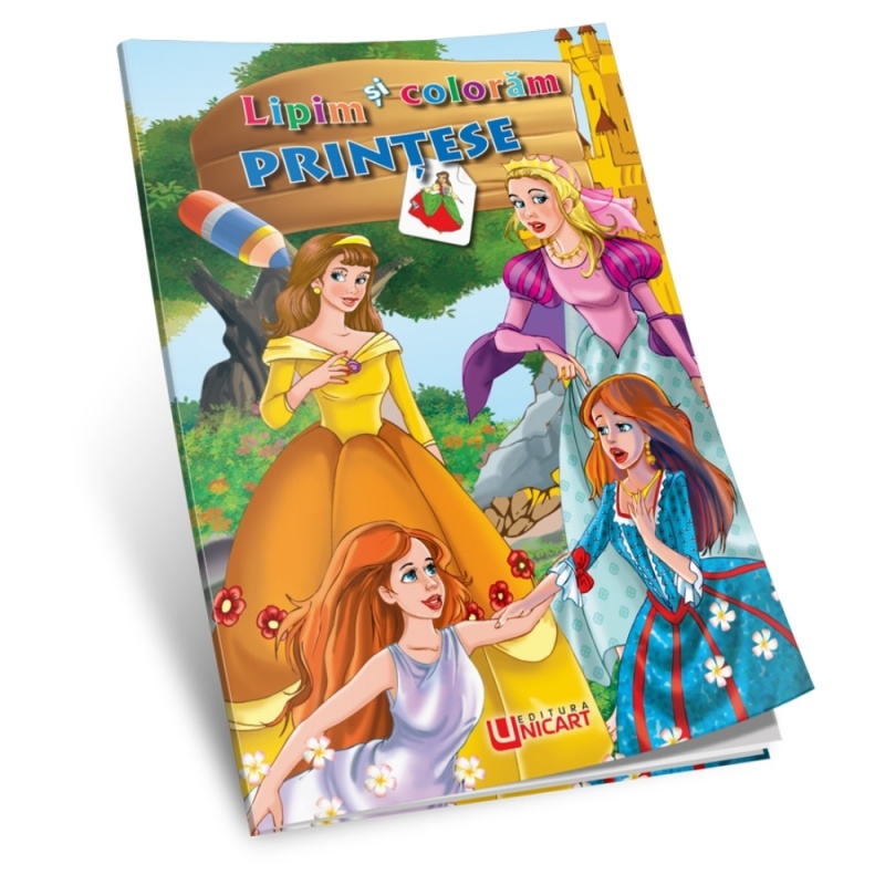 Carte de colorat A4, Lipim si Coloram - Printese, Unicart