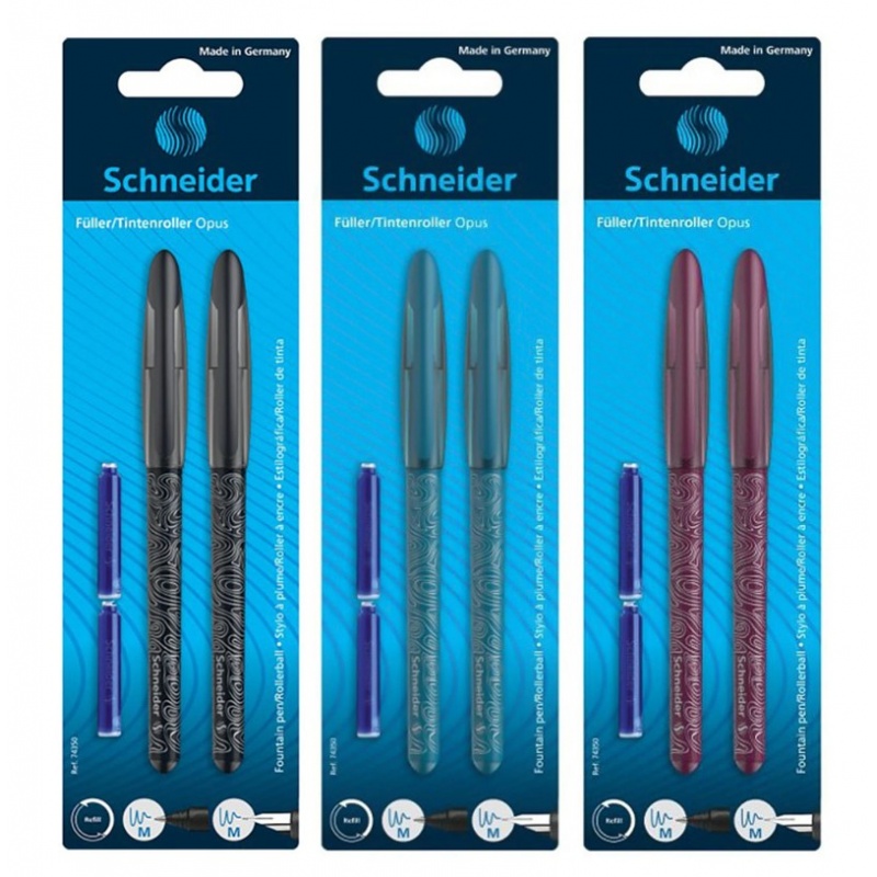 Set Stilou + Roller Schneider Opus 6229-RV, penita iridium M, alimentare rezerve, corp plastic, blister (+2 rezerve)