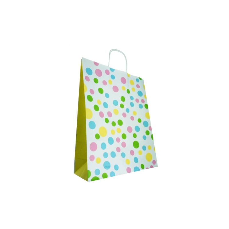 Punga cadou Colorarte 29892, B5, 18x22x8cm, 90g/mp, alb cu buline, manere din hartie rasucita
