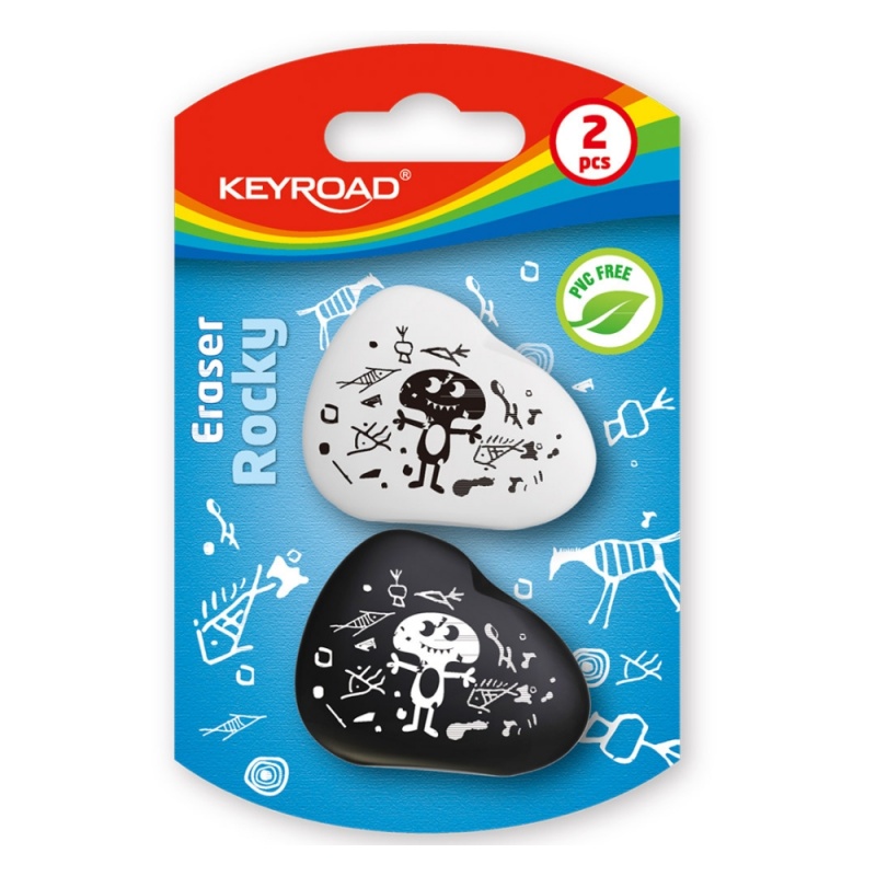 Radiera Keyroad Rocky KR971100, triunghi, 45x36x9mm, alb-negru, blister 2 buc