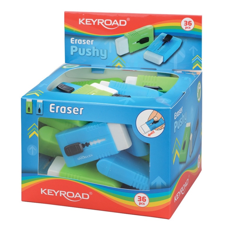 Radiera Keyroad Pushy KR971165, dreptunghi, diverse culori, protectie plastic