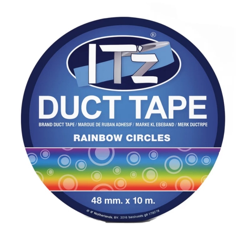 Banda adeziva decorativa, 48mm x 10m, ITZ DucTape 08, Rainbow Circles 02087