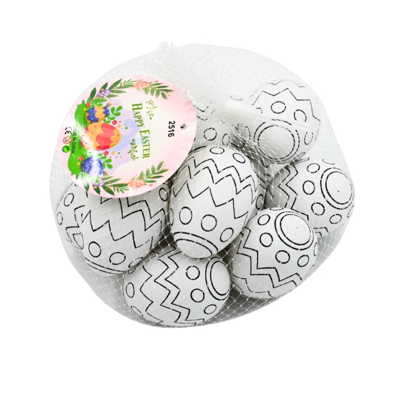 Accesorii creatie - ou, decoratiune Craciun/Paste, pentru pictat / colorat, 6 cm, alb cu desene traditionale, set 12 buc, Cnx
