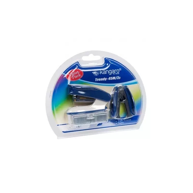Capsator Kangaro TRENDY-45M/Z3, 24/6, 15coli, albastru, blister (+ decapsator, + capse 24/6)