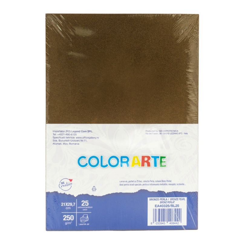 Carton colorat A4 COLORARTE PERLA, 250g/mp, bronz perlat, top 25 coli