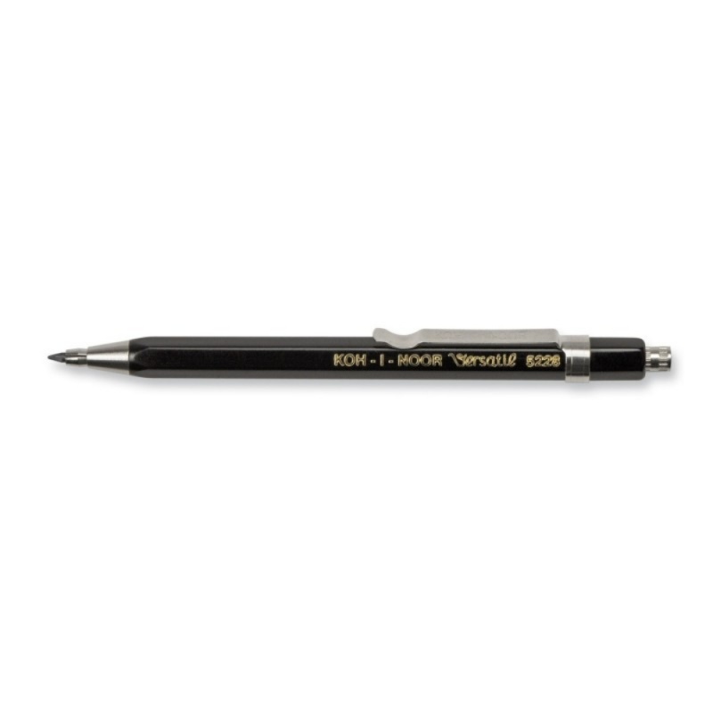 Creion mecanic Koh-I-Noor Versatil K5228C, 2.0mm, corp metalic hexagonal negru, cu ascutitoare, clips metalic, 114.5mm