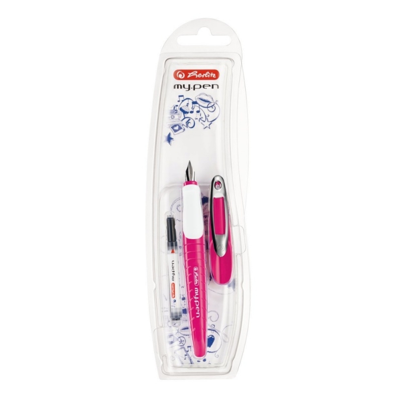 Stilou Herlitz My Pen 50046805, varf M, alimentare rezerve, corp plastic roz / alb, grip cauciucat