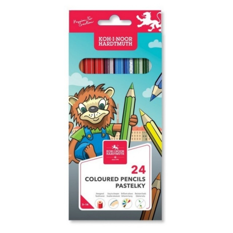 Creioane colorate Koh-i-noor Leu K3554-24L, 24 culori, mina 2.8mm, cutie carton