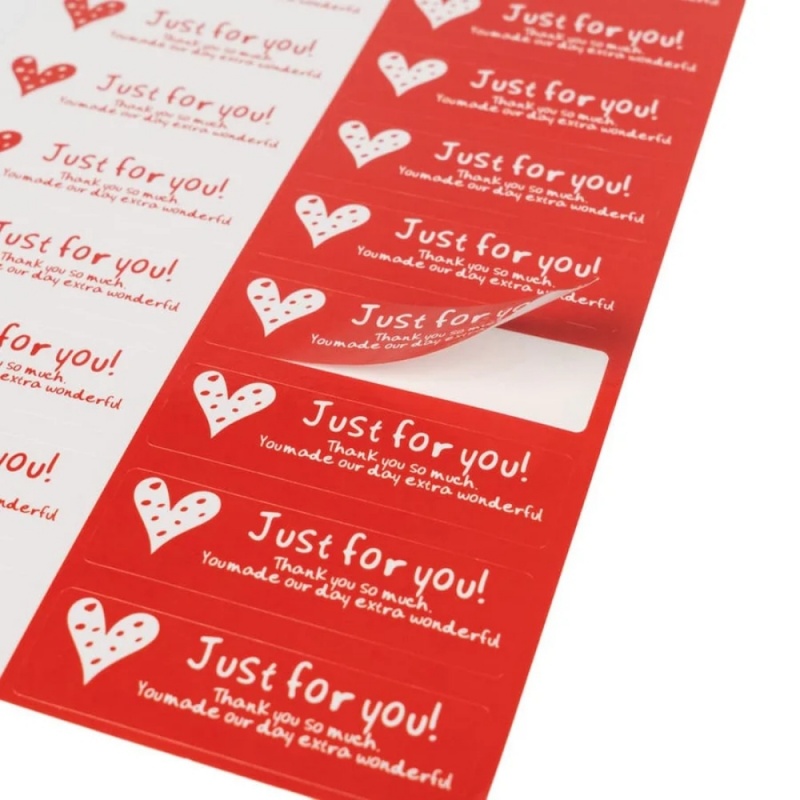 Accesorii creatie - stickere autoadezive - inimioare Just For You, 5.5x1.5cm, alb / rosu, set 200 buc