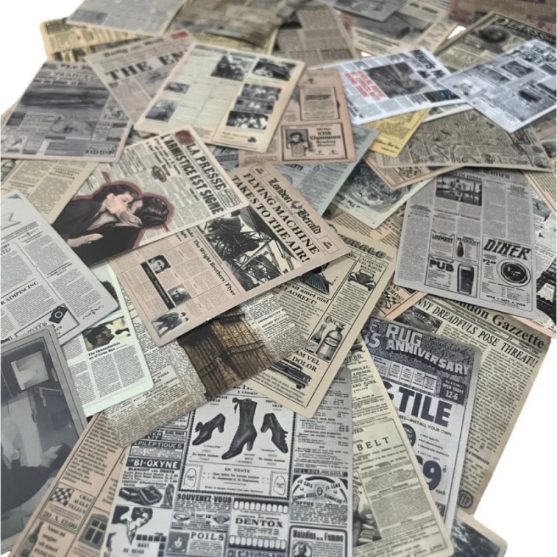 Accesorii creatie - stickere autoadezive - tema Ziar, 5x6cm, hartie, set 50-60 buc