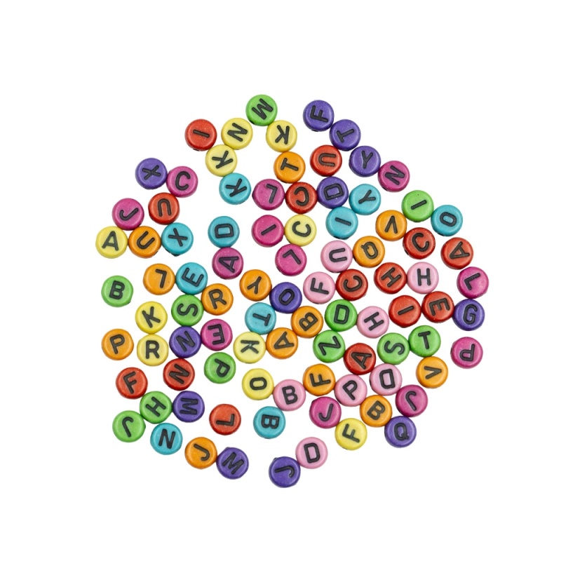 Accesorii creatie - margele alfabet plastic, diverse culori, rotunde, set 60-80 buc, Colorarte